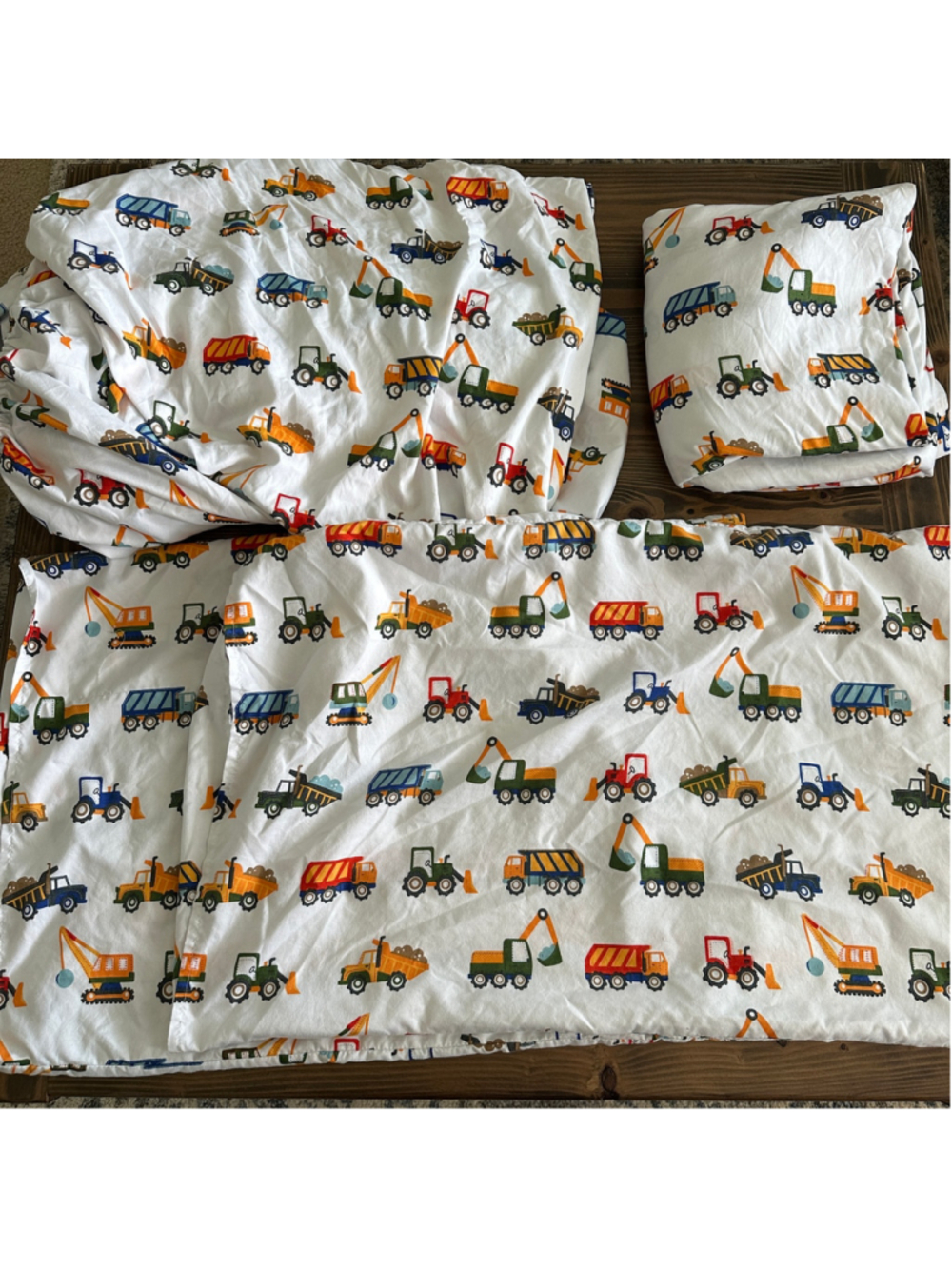 Kids Construction Truck Twin Sheet Set White Excavator Dump Truck Polyester
